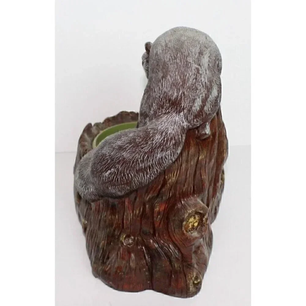 Vintage 1980 Squirrel Picking Nuts On Tree Nut Bowl w/ Nut Cracker Statue Figure
